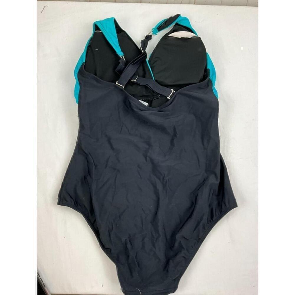 Women's Venus One-Piece Bathing Suit Teal Black Crossback Swimsuit Size 14 - Picture 2 of 2